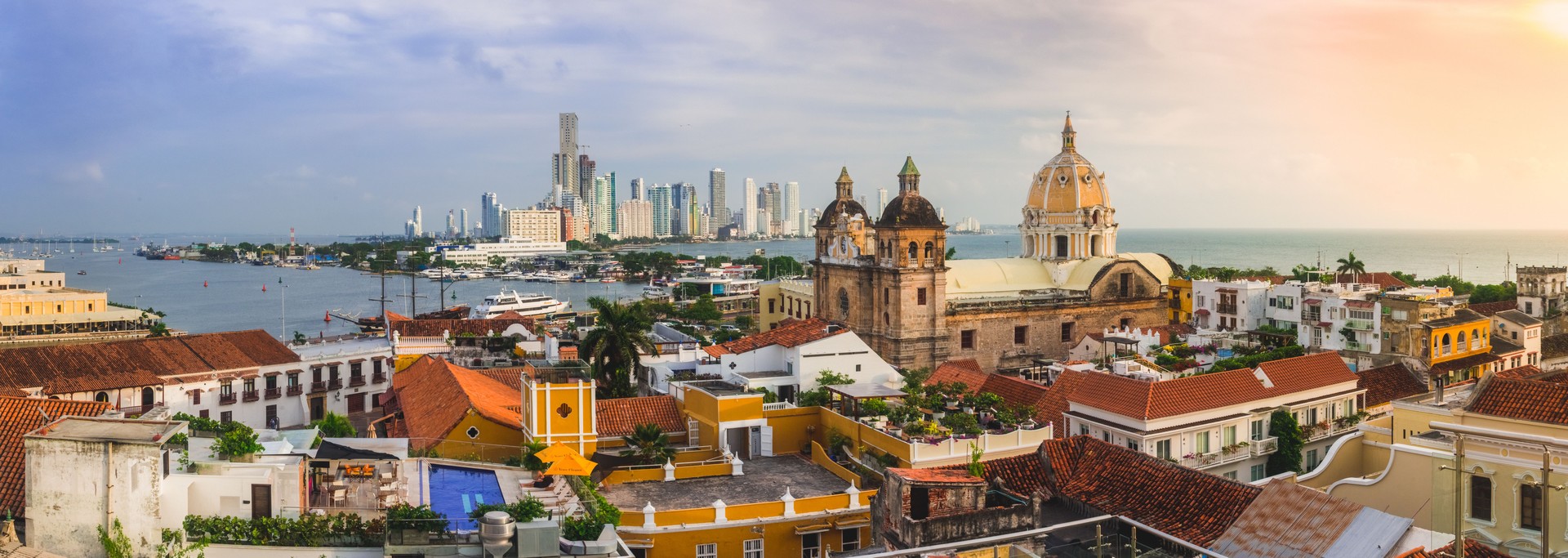 Sunset rooftop panoramic of Cartagena